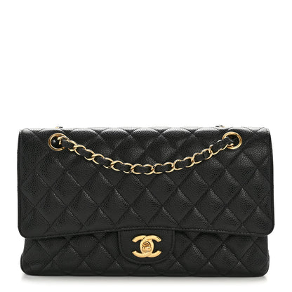 Caviar Quilted Medium Double Flap Black