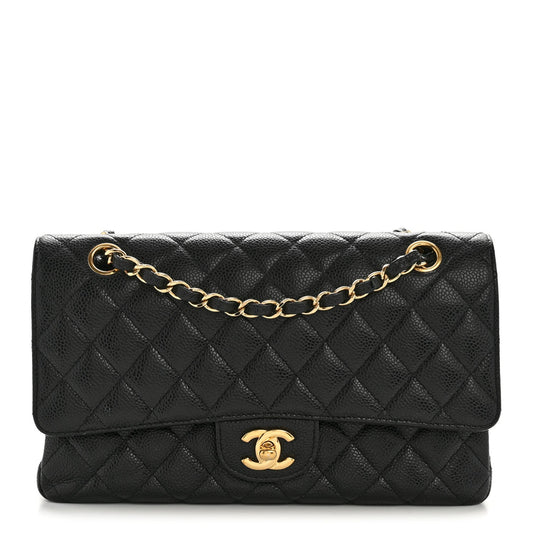 Caviar Quilted Medium Double Flap Black