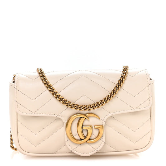 Calfskin Matelasse Super Mini GG Marmont Shoulder Bag White