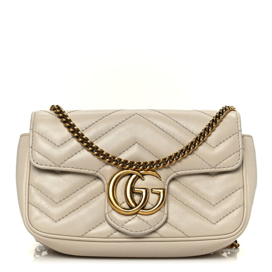 Calfskin Matelasse Super Mini GG Marmont Shoulder Bag White