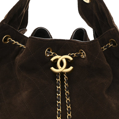 Suede Quilted Medium Chanel 25 Handbag Dark Brown