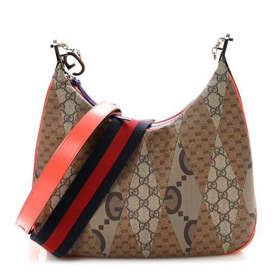 GG Supreme Monogram Mix Monogram Web Patchwork Large Attache Shoulder Bag Beige Multicolor