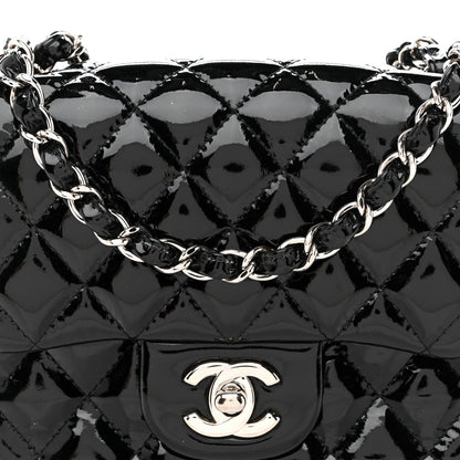 Patent Calfskin Quilted Mini Square Flap Black