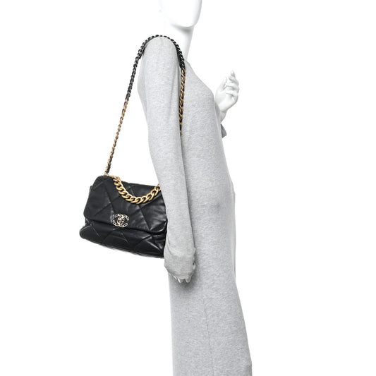 Goatskin Quilted Large Chanel 19 Flap Black