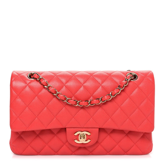 Caviar Quilted Medium Double Flap Red