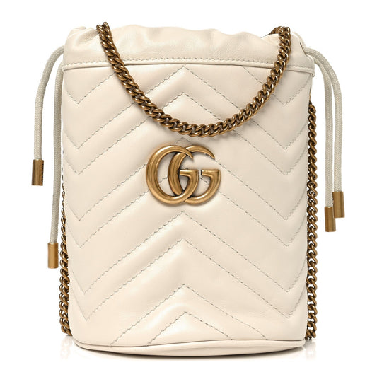 Calfskin Matelasse Mini GG Marmont 2.0 Bucket Bag White