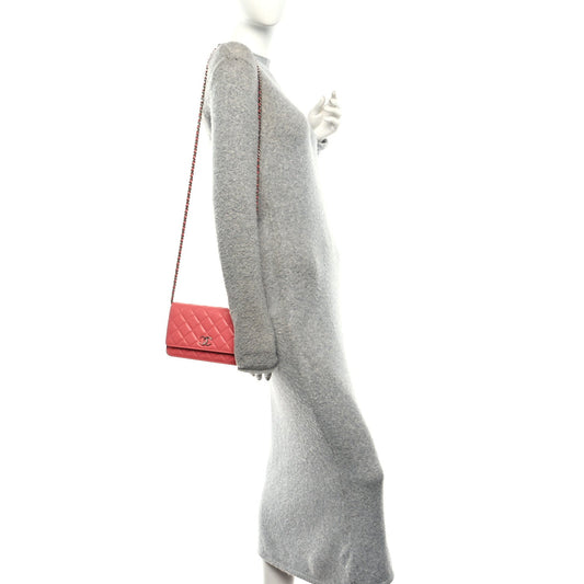 Lambskin Quilted Wallet On Chain WOC Pink