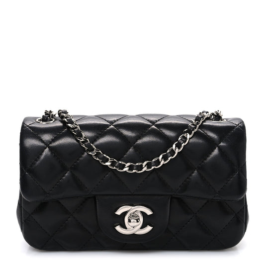 Lambskin Quilted Extra Mini Rectangular Flap Black