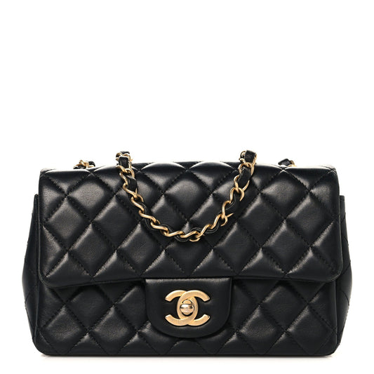 Lambskin Quilted Mini Rectangular Flap Black