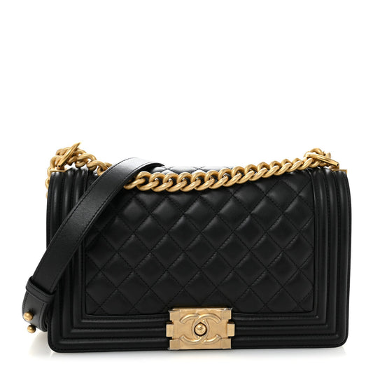 Calfskin Quilted Medium Boy Flap Black