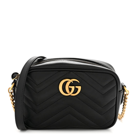 Calfskin Matelasse Mini GG Marmont Chain Shoulder Bag Black