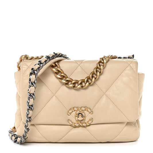 Lambskin Quilted Medium Chanel 19 Flap Light Beige