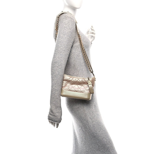 Iridescent Aged Calfskin Quilted Small Gabrielle Hobo Light Pink