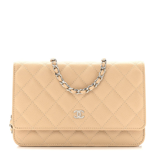 Caviar Quilted Wallet on Chain WOC Beige