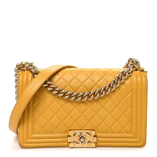 Lambskin Quilted Medium Boy Flap Yellow