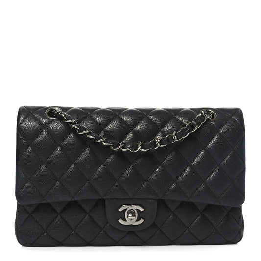 Iridescent Caviar Quilted Medium Double Flap Black