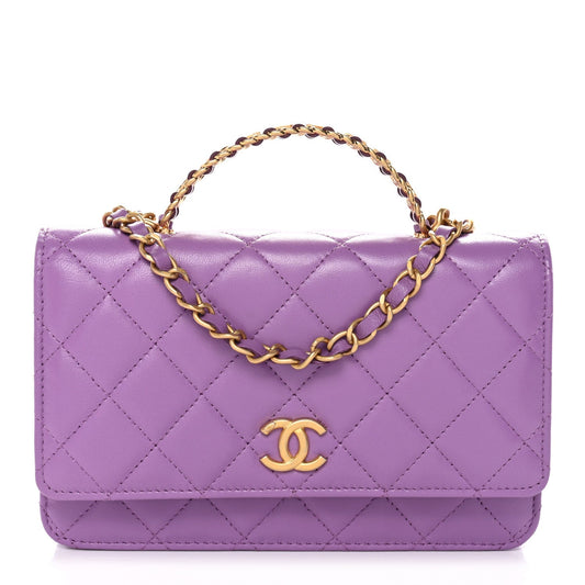 Lambskin Quilted Pick Me Up Wallet On Chain WOC Purple