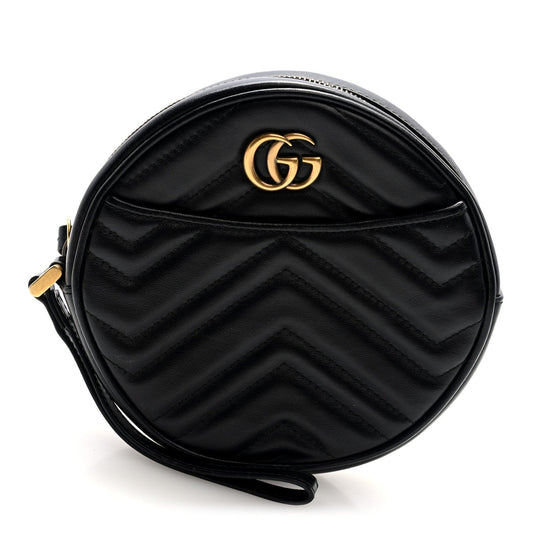Calfskin Matelasse GG Marmont Round Wrist Wallet Black