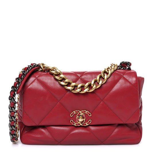 Goatskin Quilted Large Chanel 19 Flap Red