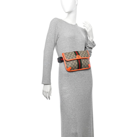 GG Supreme Monogram Web Small Ophidia Belt Bag Beige Ebony Orange Fluo