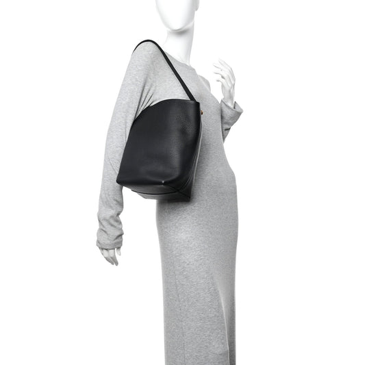 Grained Calfskin Medium N/S Hook Tote Black