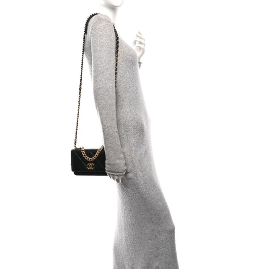 Lambskin Quilted Chanel 19 Wallet On Chain WOC Black