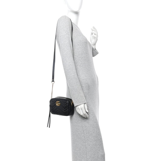 Calfskin Matelasse Mini GG Marmont Chain Shoulder Bag Black