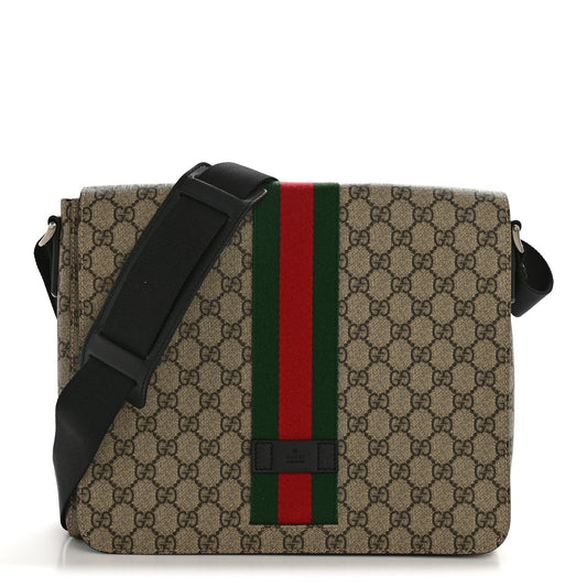 GG Supreme Monogram Web Flap Messenger Bag Black