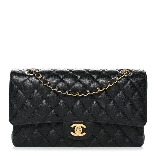 Caviar Quilted Medium Double Flap Black