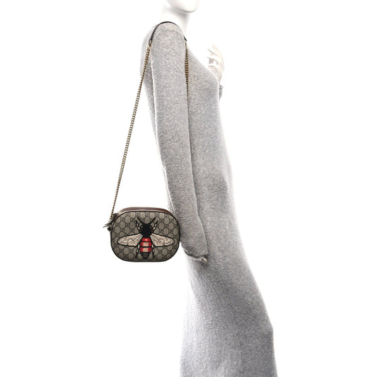 GG Supreme Monogram Bee Embroidered Mini Chain Shoulder Bag Beige Tuscany