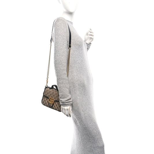Monogram Azalea Calfskin Matelasse Diagonal Mini GG Marmont Top Handle Shoulder Bag Beige Ebony Black