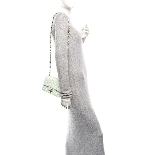 Lambskin Quilted Mini Square Flap Light Green