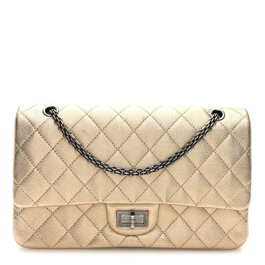 Metallic Aged Calfskin Quilted 2.55 Reissue 227 Flap Pale Gold