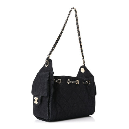 Denim Quilted Mini Chanel 25 Handbag Dark Blue