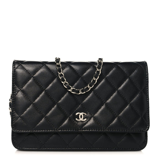 Lambskin Quilted Wallet On Chain WOC Black