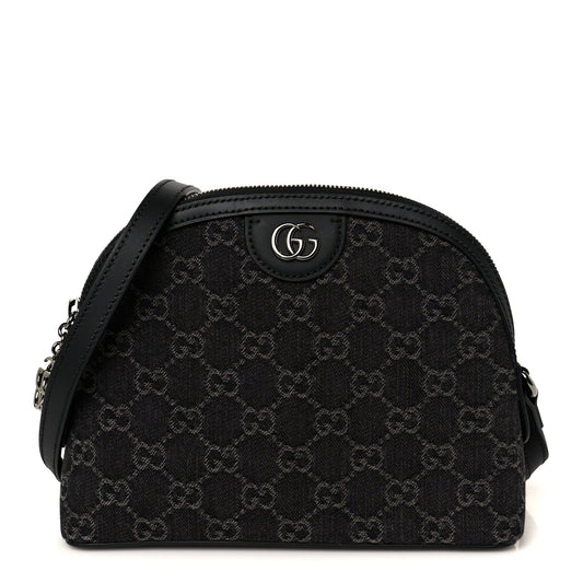 Denim Cuoio Harness GG Monogram Small Ophidia Dome Shoulder Bag Black Medium Grey