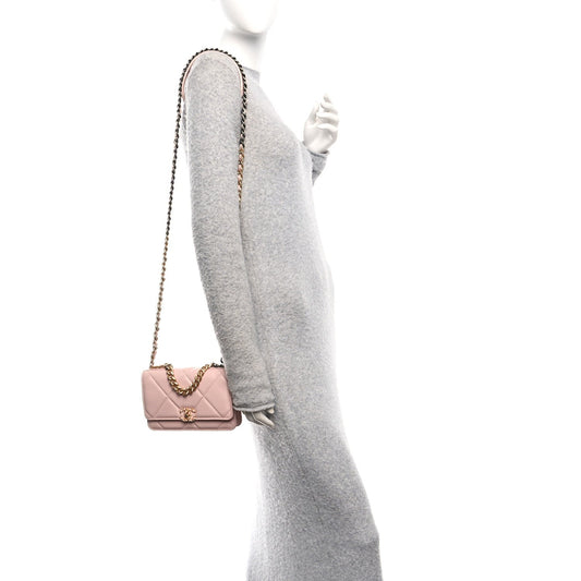 Lambskin Quilted Chanel 19 Wallet On Chain WOC Light Pink