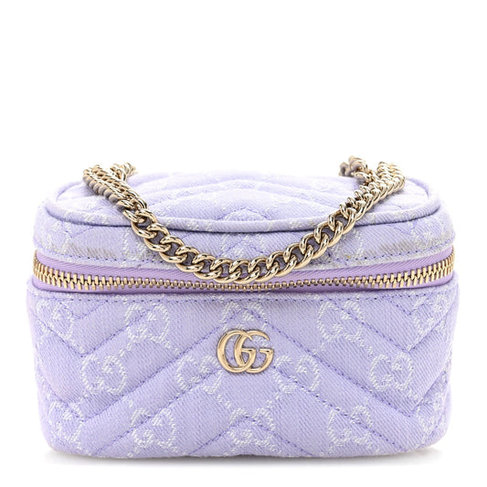 Denim GG Monogram Nano GG Marmont Vanity Bag Light Purple