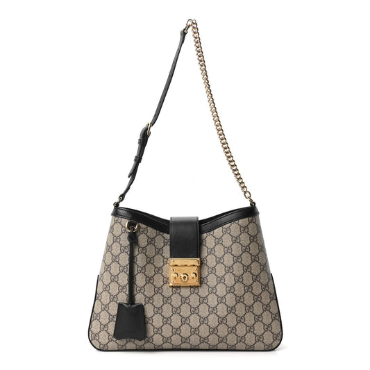 GG Supreme Monogram Medium Padlock Shoulder Bag Black