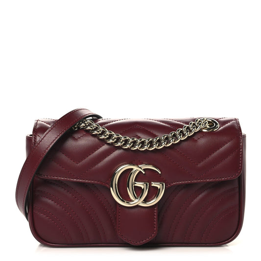 Calfskin Matelasse Small GG Marmont Shoulder Bag Rosso Ancora