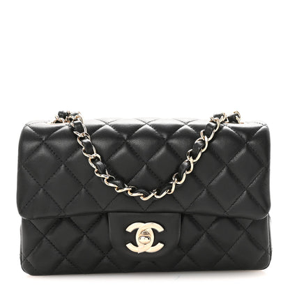 Lambskin Quilted Mini Rectangular Flap Black