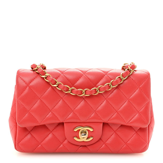 Lambskin Quilted Mini Rectangular Flap Red