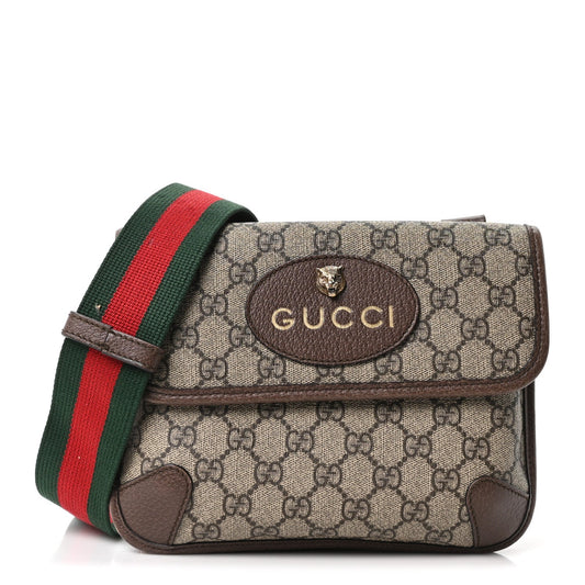 GG Supreme Monogram Web Small Neo Vintage Double Flap Messenger Bag Beige New Acero