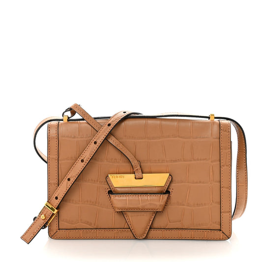 Crocodile Embossed Medium Barcelona Shoulder Bag Warm Desert