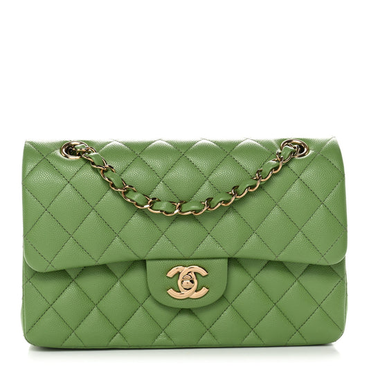 Caviar Quilted Small Double Flap Green