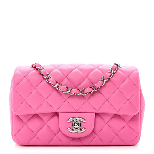 Lambskin Quilted Mini Rectangular Flap Neon Pink