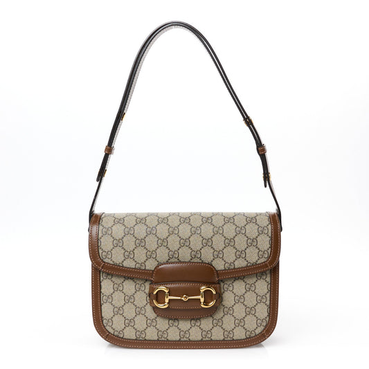 GG Supreme Monogram Azalea Calfskin Horsebit 1955 Shoulder Bag Beige Brown Sugar