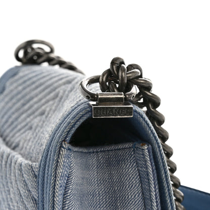 Denim Chevron Quilted Medium Boy Flap Blue