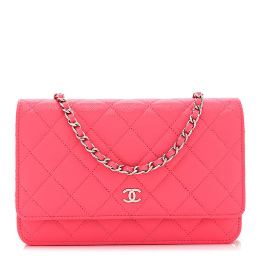 Caviar Quilted Wallet on Chain WOC Dark Pink