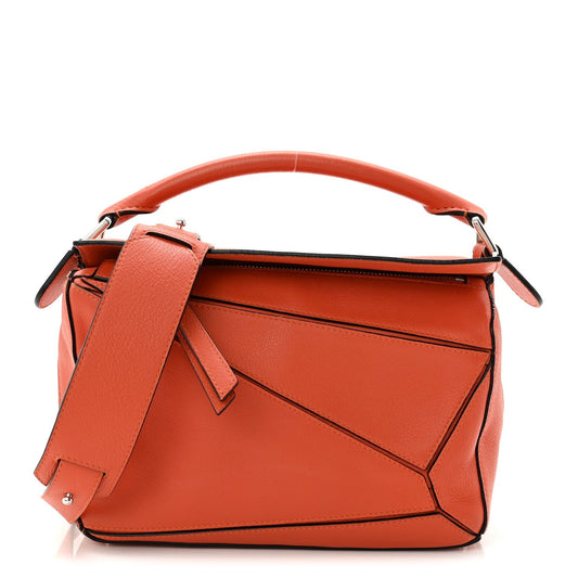 Grained Calfskin Small Puzzle Bag Orange